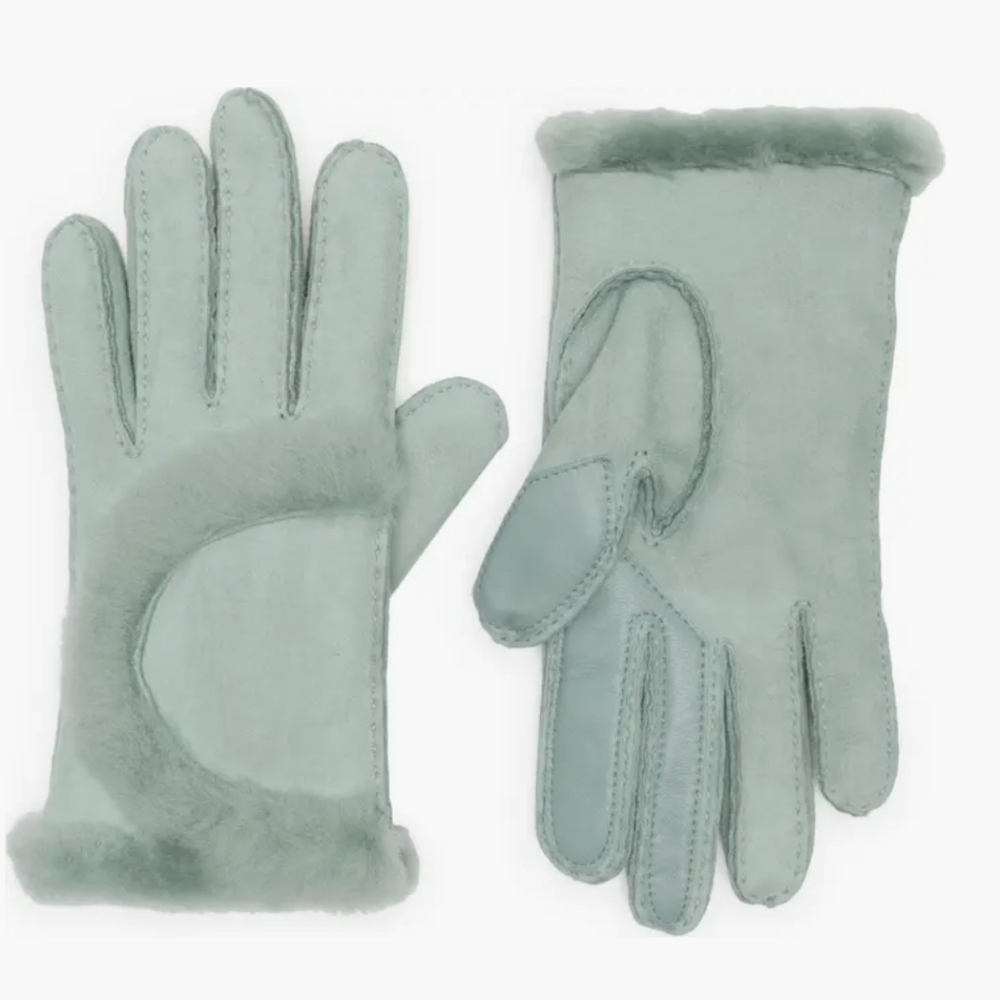 Ugg Genuine Shearling Exposed Curve Seam Gloves, Grey Medium